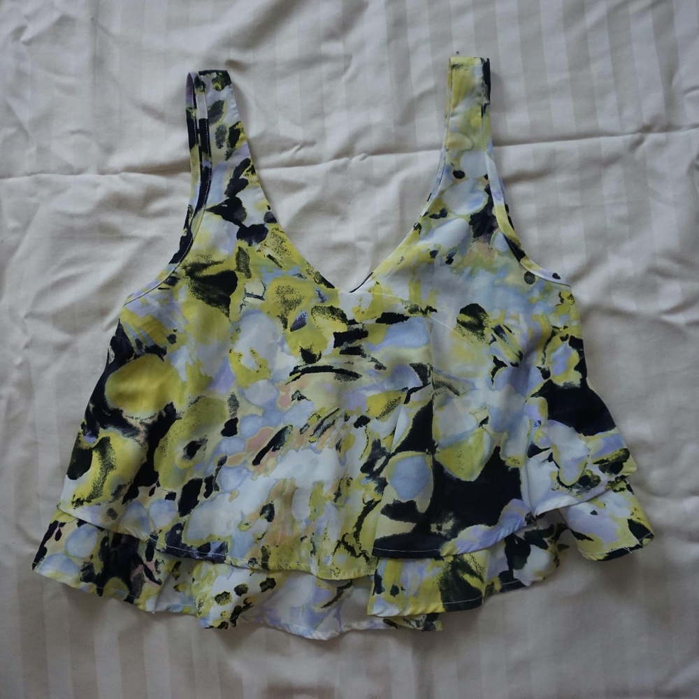 Bar III Yellow Floral Layered Crop Top